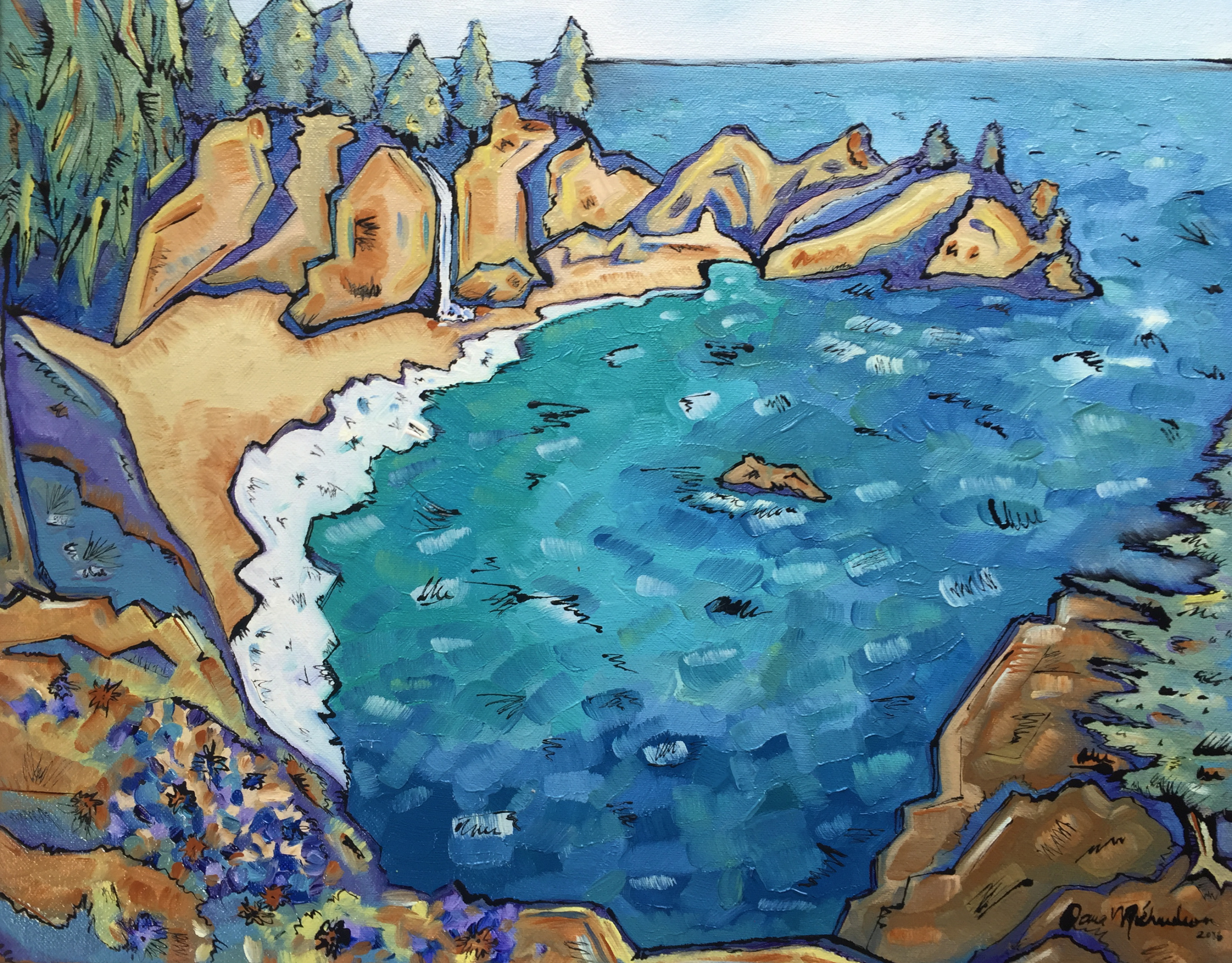 3273x2560 Mcway Waterfall Big Sur Landscape Painting Print - Big Sur Painting