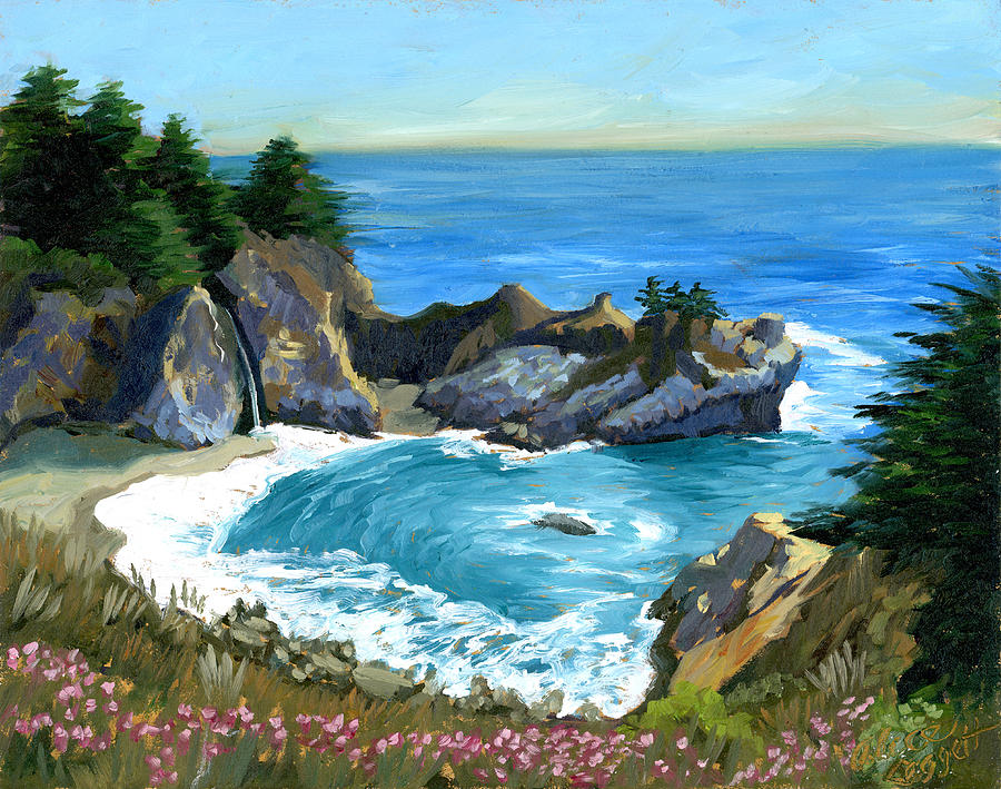 900x709 Big Sur Waterfall Painting By Alice Leggett - Big Sur Painting