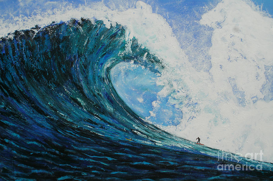 900x598 The Blue Crush Painting By Rj Aguilar - Big Wave Painting