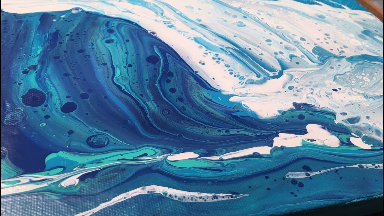 1280x720 Big Crashing Wave By Carl Mazur Fluid Art Painting With Swipe - Big Wave Painting