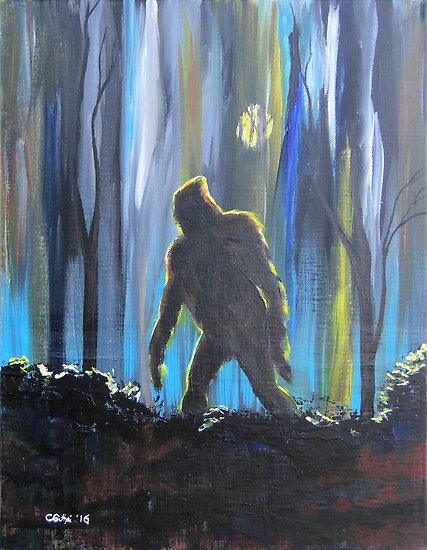 427x550 Bigfoot By Moonlight Posters By Charles Guthrie Redbubble - Bigfoot Painting