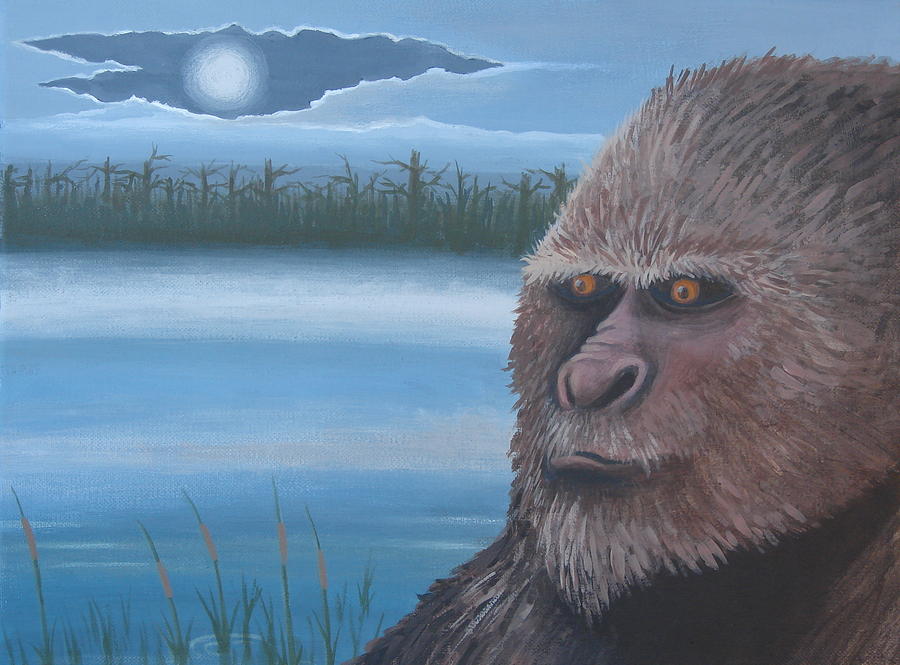 900x665 Full Moon At Boggy Creek Painting By Stuart Swartz - Bigfoot Painting