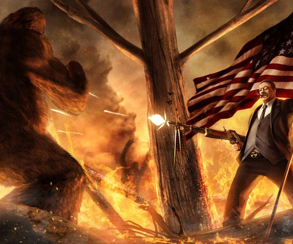593x494 Roosevelt Vs. Bigfoot Painting - Bigfoot Painting