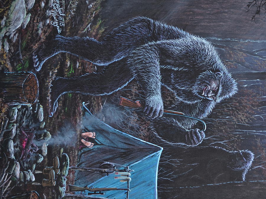 900x675 When The Lights Go Out Painting By Michael Wawrzyniec - Bigfoot Painting