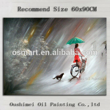 350x350 Impression Landscape A Lady Riding Bike Oil Painting On Canvas - Bike Oil Painting
