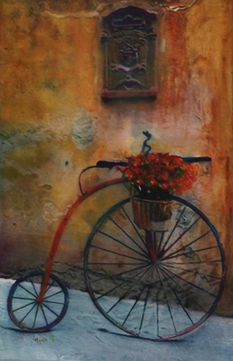 770x1192 Saatchi Art Old Time Bike Painting By Penny Winn - Bike Painting