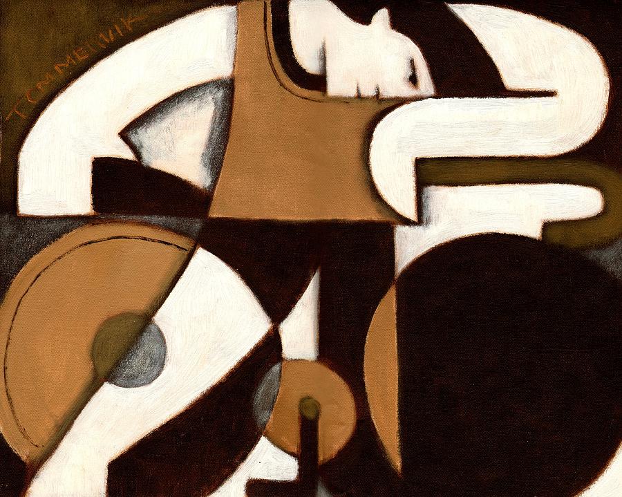 900x719 Tommervik Art Deco Man And Bike Painting Tommervik Paintings - Bike Painting Art