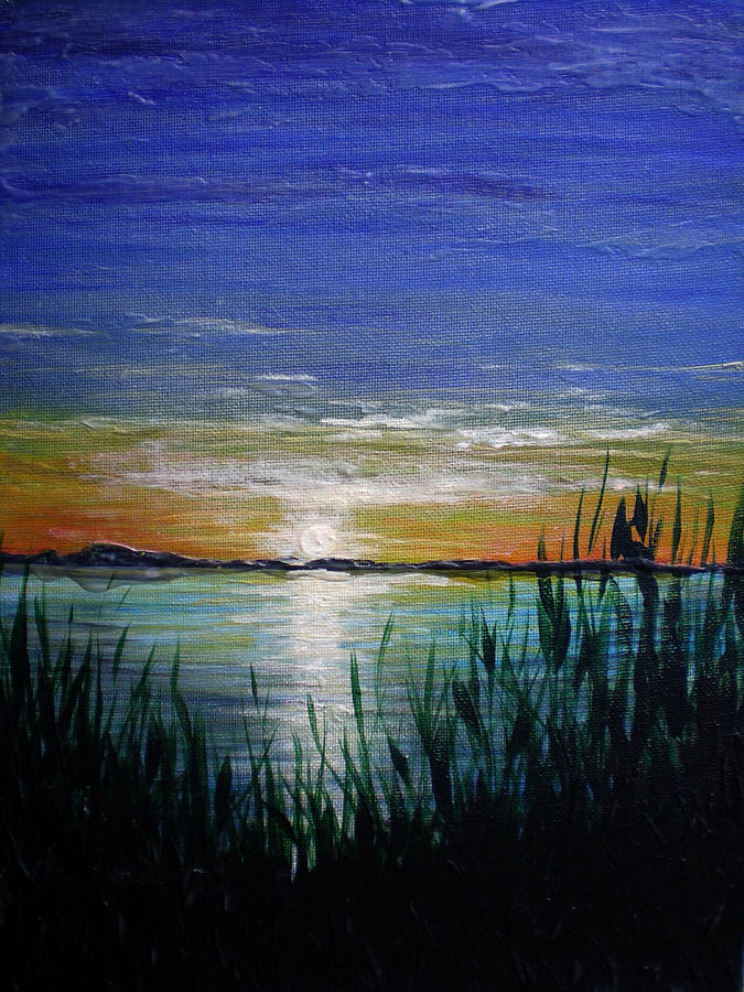 675x900 Sunset Through The Weeds Painting By Bill Brown - Bill Brown Painting