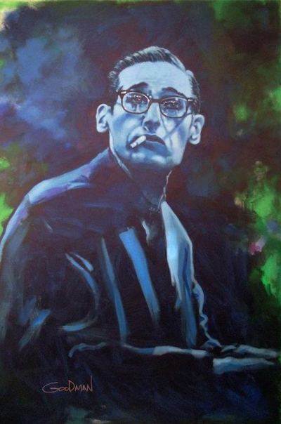 400x604 Bill Evans In Blue And Green Painted By Mark Goodman - Bill Evans Painting