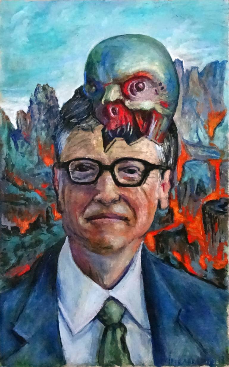 770x1230 Saatchi Art Bill Gates And Parasite Painting By Wim Carrette - Bill Gates Painting