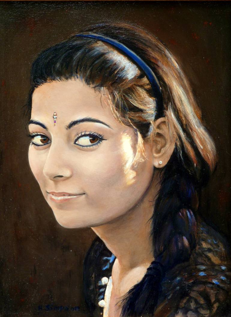 770x1055 Saatchi Art Nepali Girl With Bindi Painting By Harry Simpson - Bindi Painting
