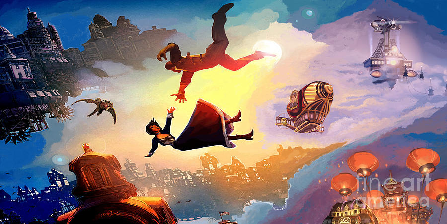 900x451 Bioshock Infinite Elizabeth Falling Painting By Jackie Case - Bioshock Infinite Painting