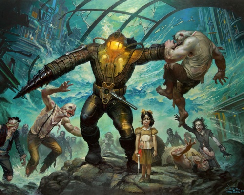 500x400 Bioshock 2 Painting By Boris Vallejo Amp Julie Bell - Bioshock Painting