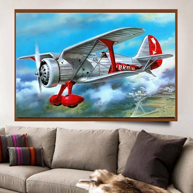 640x640 New Diamond Embroidery Diy Painting Flying The Plane Cross - Biplane Painting