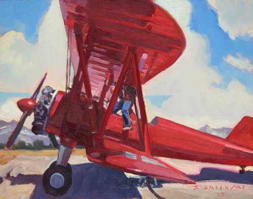 500x394 Red Biplane - Biplane Painting