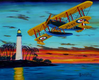 375x305 Saatchi Art Buzzing The Light Painting By Anthony Dunphy - Biplane Painting