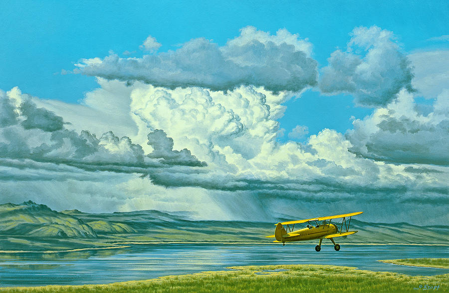 900x587 The Sky Stearman Biplane Painting By Paul Krapf - Biplane Painting