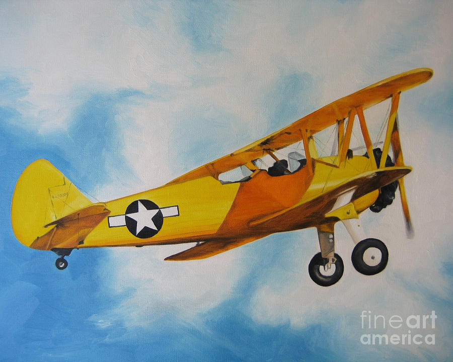 900x720 Yellow Airplane - Biplane Painting