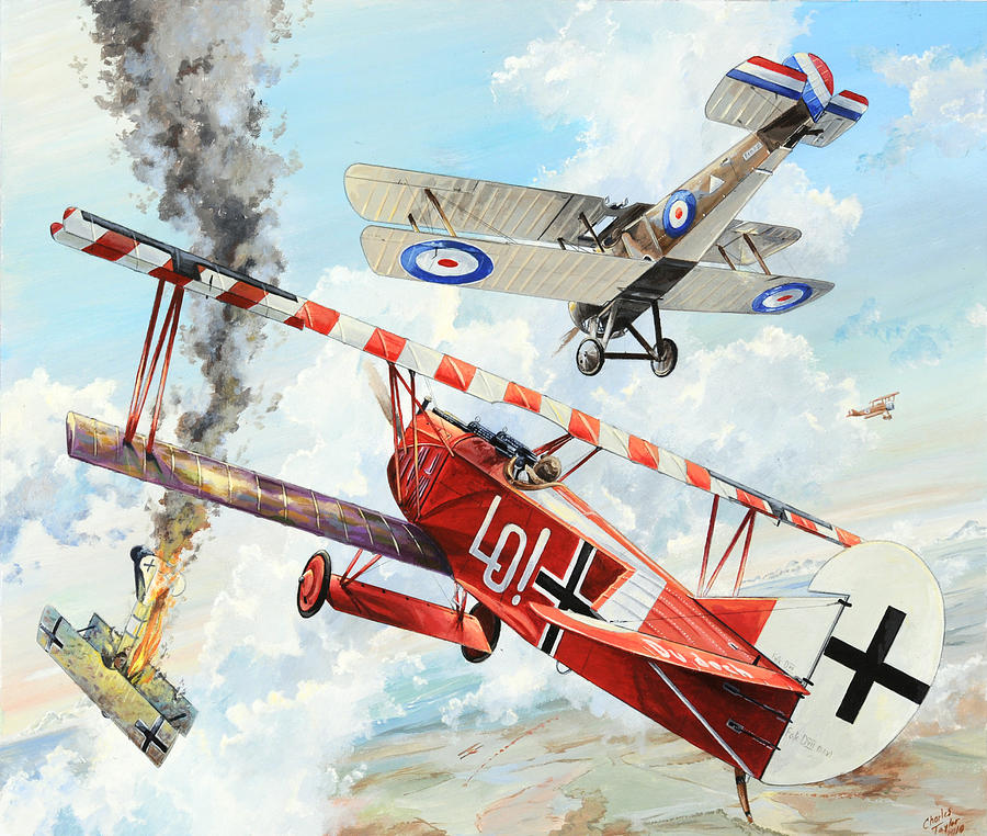 900x762 Du Doch Nicht Painting By Charles Taylor - Biplane Painting