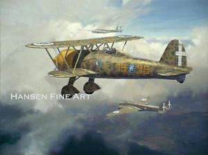 300x223 Fiat Cr.42 Italian Plane Limited Edition Aviation Painting Art - Biplane Painting