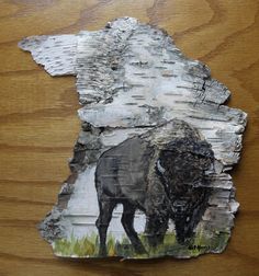 236x252 Hand Painted Moose On Birch Bark, Framed Birch Bark - Birch Bark Painting