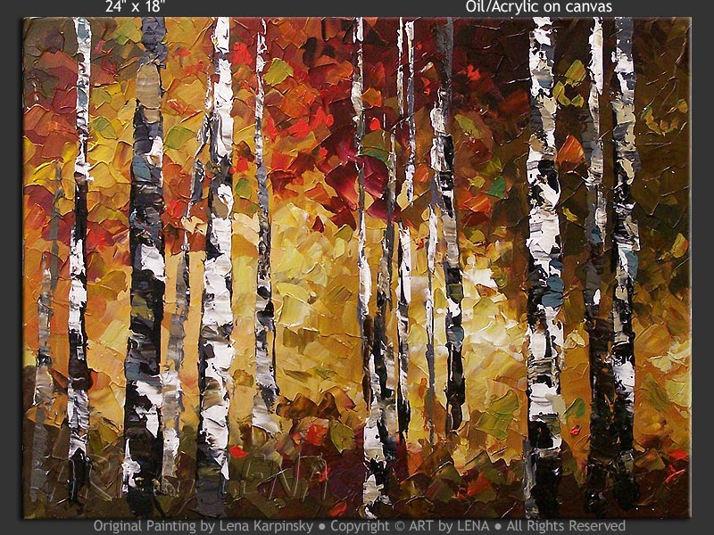 800x600 Original Birch Forest Paintings Art By Lena - Birch Forest Painting