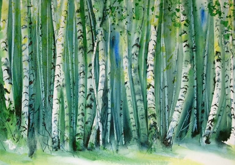 770x540 Saatchi Art Birch Forest Painting By Nadia Tognazzo - Birch Forest Painting