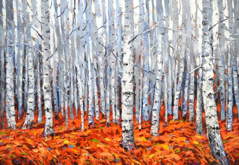 770x531 Saatchi Art In The Birch Forest. Oil Painting, 147cm X 100cm (58 - Birch Forest Painting