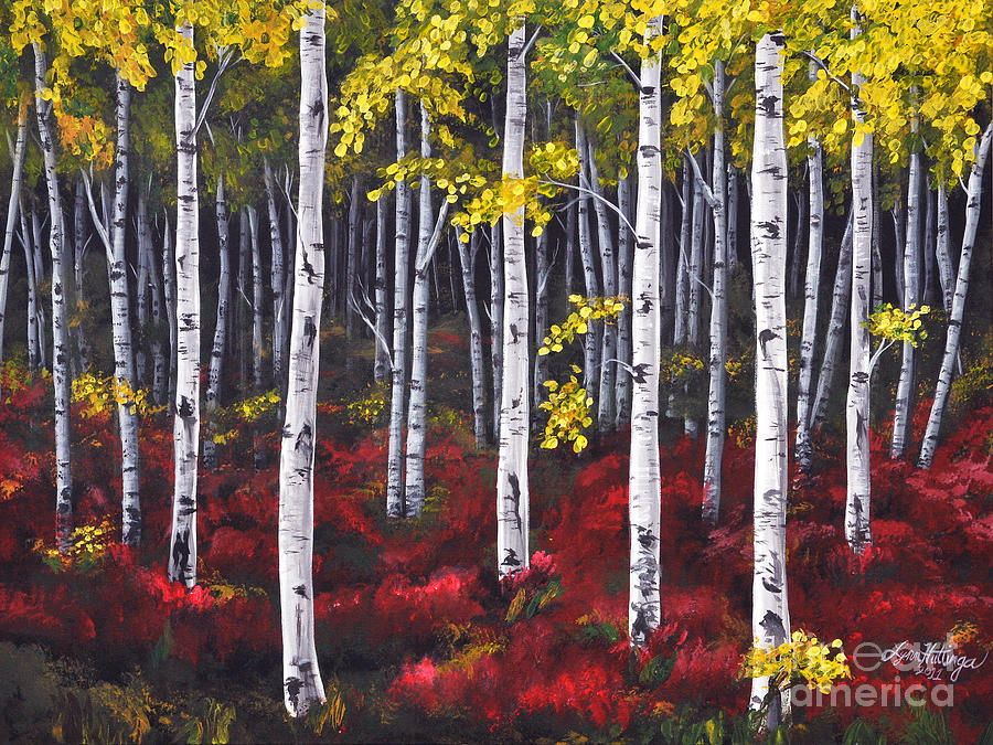 900x675 Big Birch Forest Painting By Lynn Huttinga - Birch Forest Painting