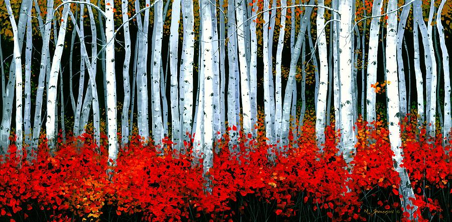 900x442 Birch 24 X 48 Painting By Michael Swanson - Birch Forest Painting