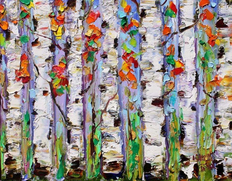 800x625 Karen Tarlton Original Oil Painting Autumn Birch Tree Strand - Birch Oil Painting