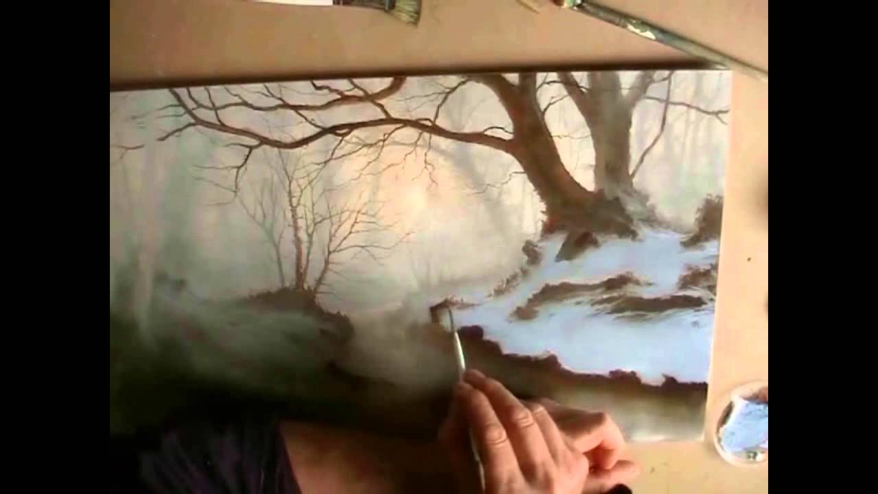 1280x720 Painting Silver Birch Trees In A Woodland Oil Painting By Alan - Birch Oil Painting