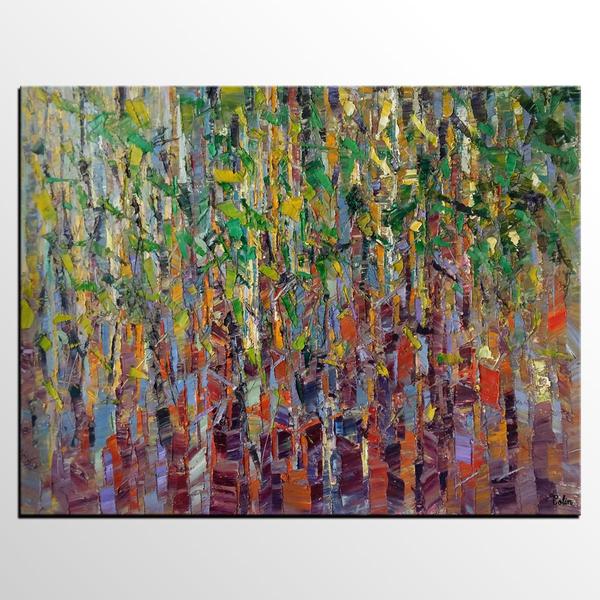 600x600 Oil Painting, Birch Tree Painting, Abstract Canvas Artwork, Canvas - Birch Painting