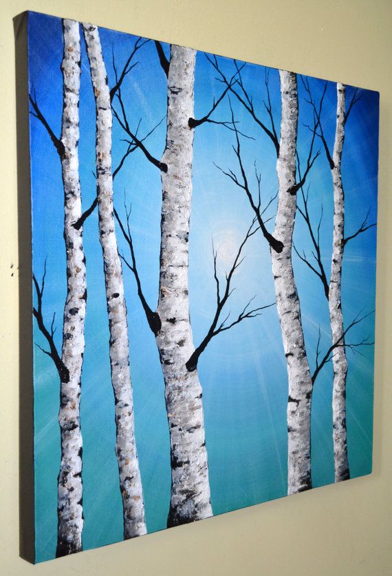 570x836 Pretty Painting Idea. Beautiful Blue Sky And White Birch Trees - Birch Painting