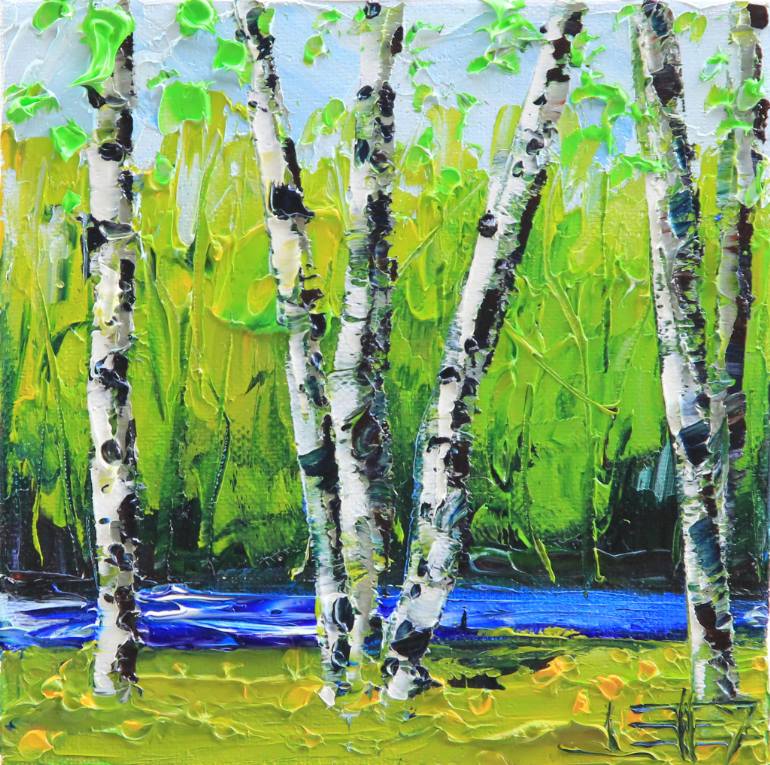 770x765 Saatchi Art Spring Birch Painting By Lisa Elley - Birch Painting