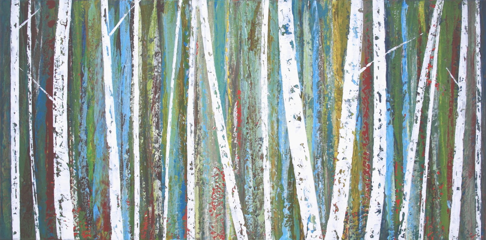 1600x792 Sage Mountain Studio Abstract Birch Tree Forest Painting - Birch Tree Forest Painting