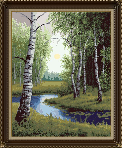 491x595 Top Quality Hot Selling Beautiful Counted Cross Stitch Kit Silver - Birch Tree Forest Painting