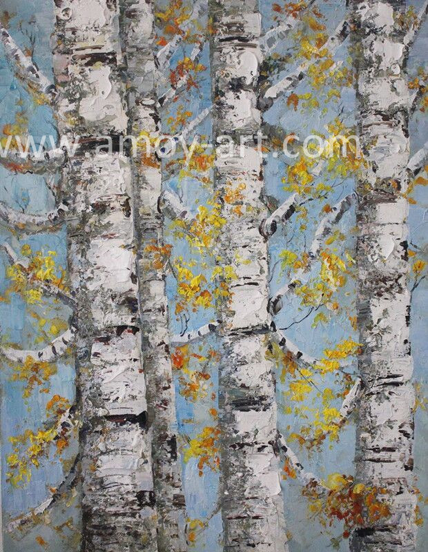 620x800 China Handmade White Birch Tree Oil Painting For Wall Decor - Birch Tree Oil Painting