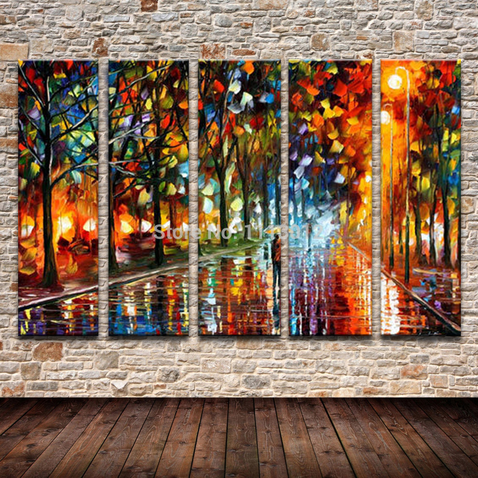 950x950 Hot Knife City Road Birch Tree Oil Painting On Canvas 5 Pcs Set - Birch Tree Oil Painting