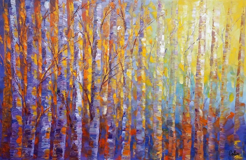 1000x652 Oil Painting, Abstract Art, Birch Tree Painting, Abstract Painting - Birch Tree Oil Painting