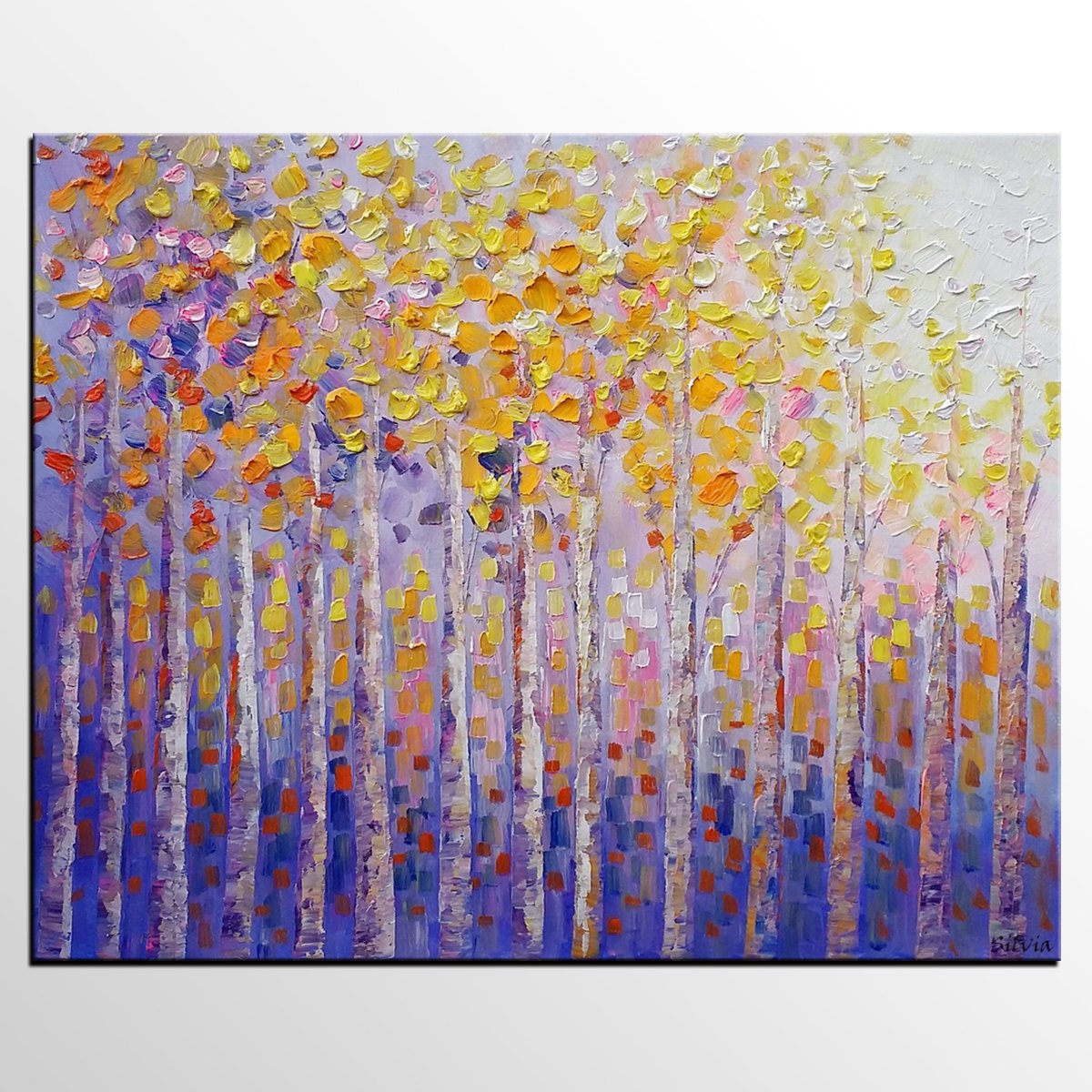 1200x1200 Birch Tree Painting, Abstract Landscape Painting, Dining Room Wall - Birch Tree Oil Painting