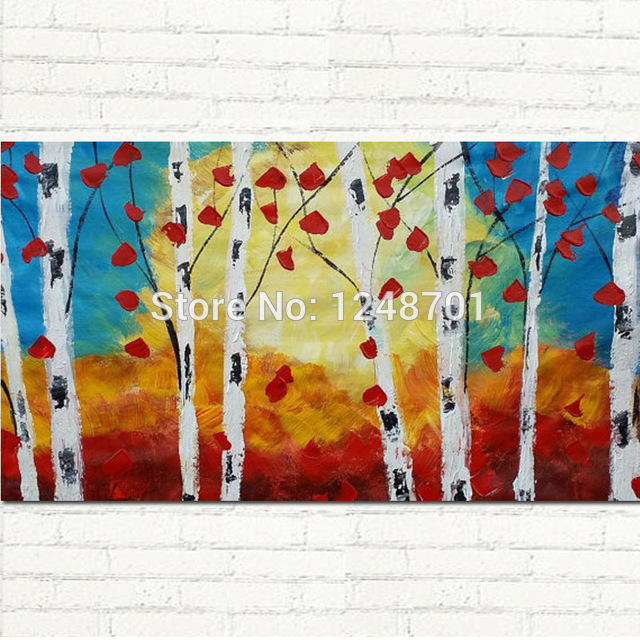 640x640 Birch Tree Oil Painting Modern Handpainted Landscape Canvas Art - Birch Tree Oil Painting