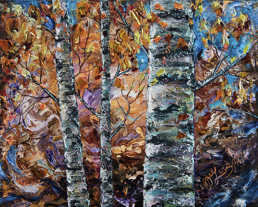 900x720 Birch Trees Oil Painting With Palette Knife Painting By Lena Owens - Birch Tree Oil Painting
