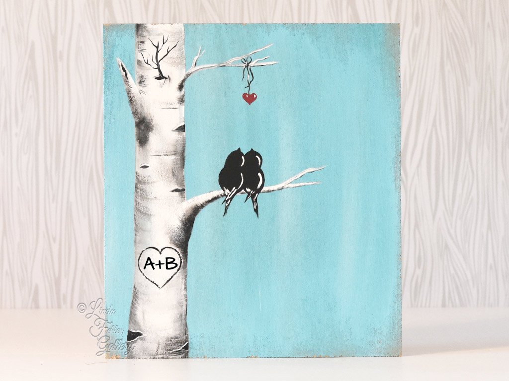 1024x768 Birch Tree With Love Birds - Birch Tree Painting