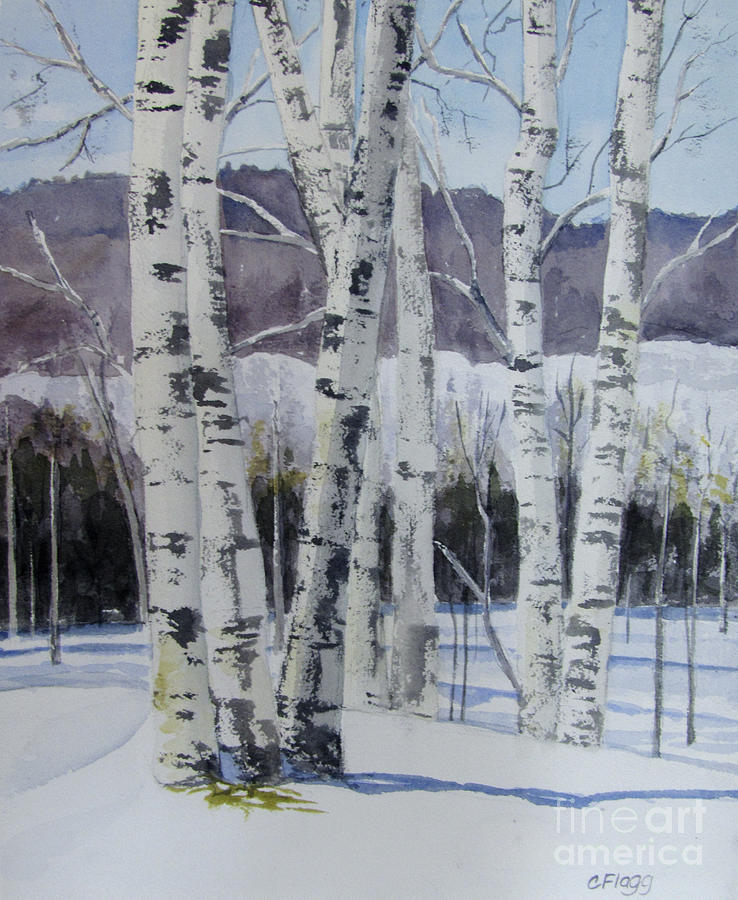 738x900 Birch Trees In Winter Painting By Carol Flagg - Birch Tree Painting