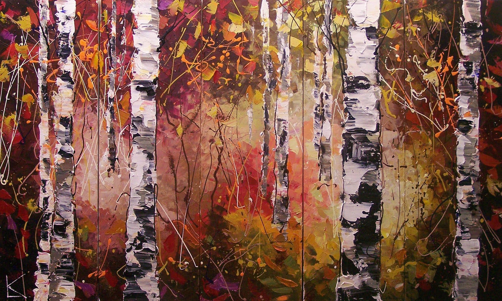 1740x1044 Birch Trees Paintings On Canvas Art By Lena - Birch Tree Painting
