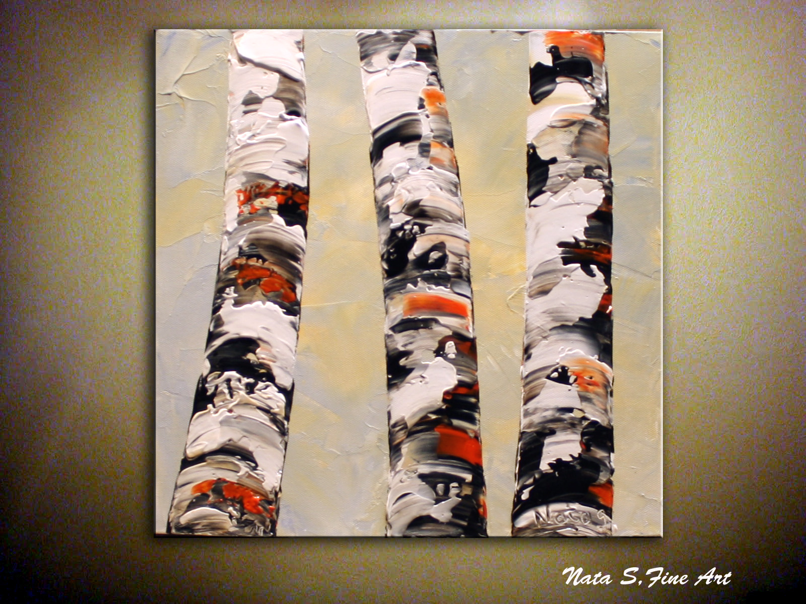 1600x1200 Paintings For Sale Original Birch Tree Painting.palette Knife - Birch Tree Painting