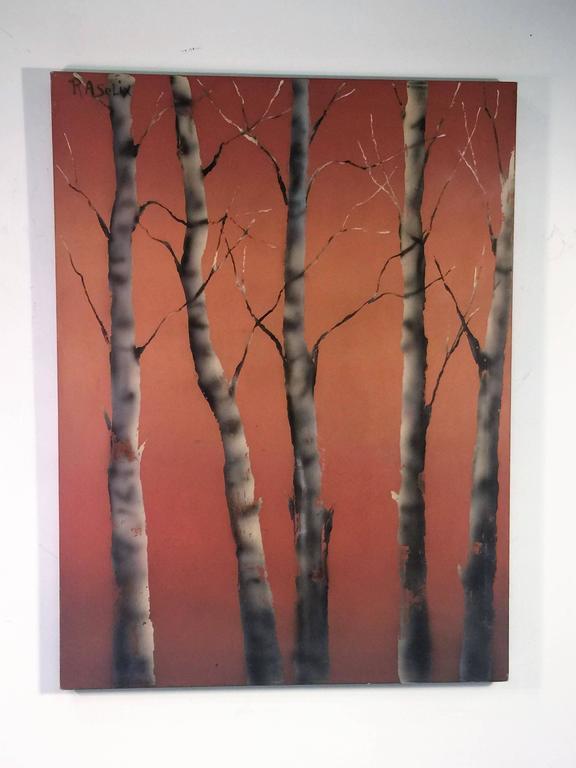 576x768 Signed Andy Warhol Style Modern Birch Tree Painting Nyc Modern - Birch Tree Painting