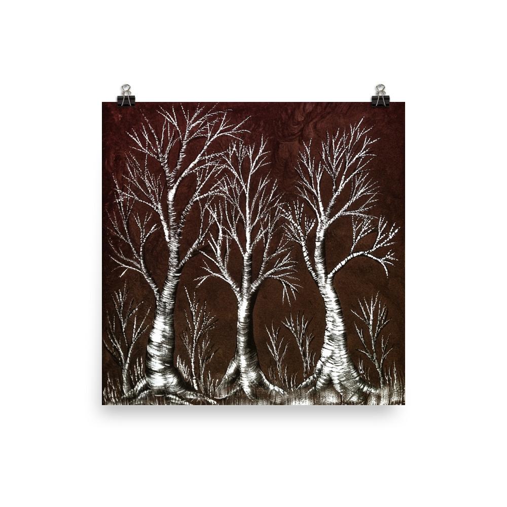 1000x1000 Birch Tree Painting Square Poster Print By Abi Fleming Waywardshop - Birch Tree Painting