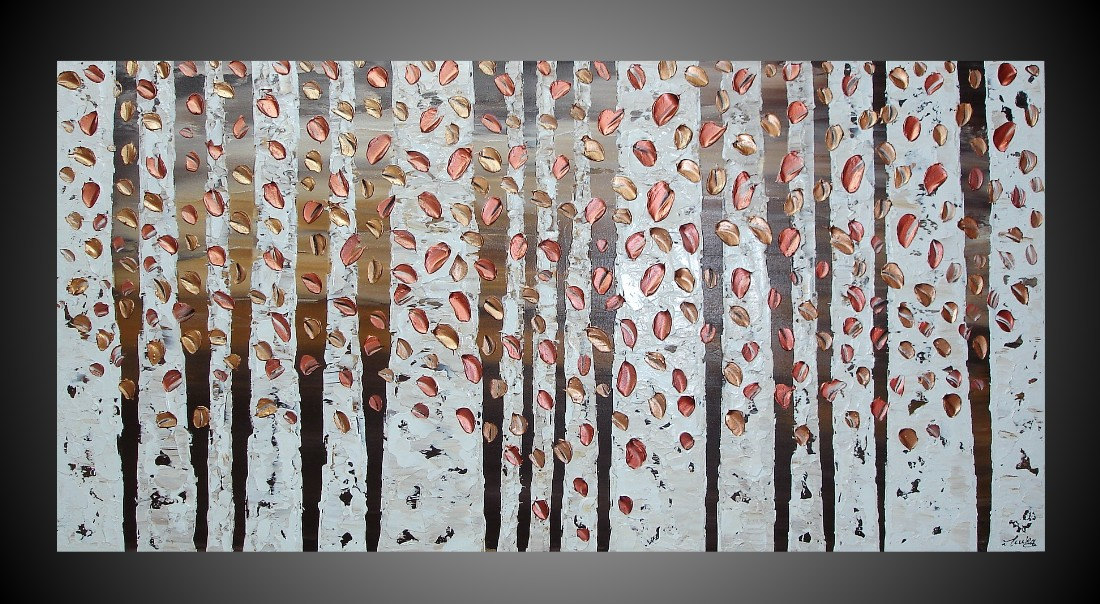 1100x604 Birch Tree Painting With Copper Abstract Acrylic Painting - Birch Tree Painting